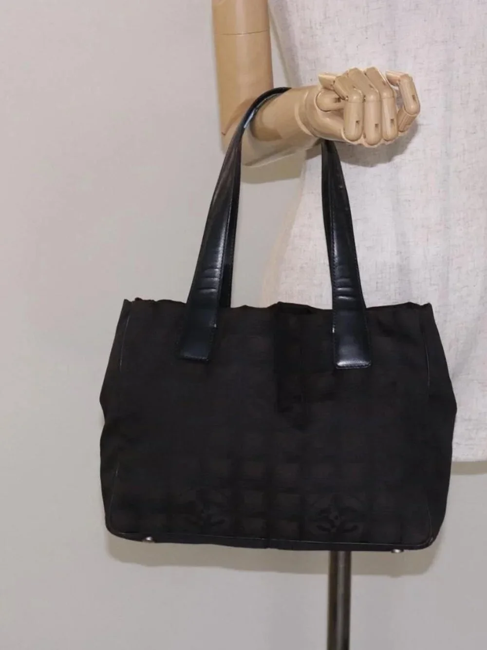 CHANEL New Travel Line Tote Bag Nylon Dark Brown Black CC Auth BA4258